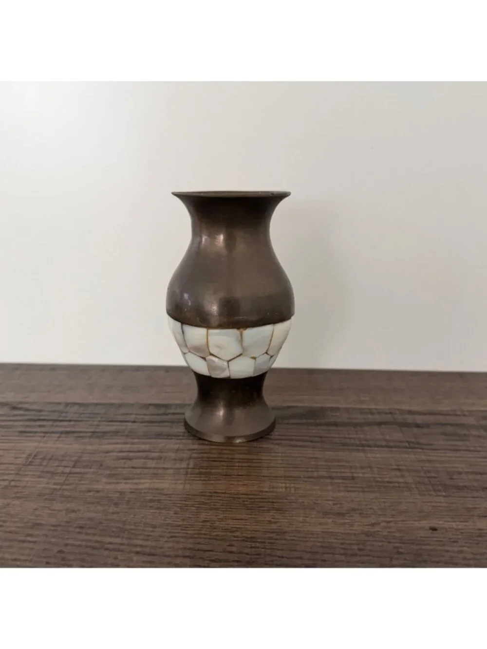 Vintage Brass Vase Mother Of Pearl Inlay Boho Hollywood Regency‎ Coastal Artisan